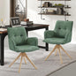 Art Leon Desk Chair Without Wheels - Mid Century Modern Swivel Office Chair, Fabric Upholstered Accent Chair with Oak Wood Legs for Small Space Living Room Bedroom, Set of 2, Green