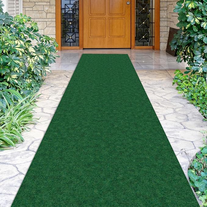 Ottomanson 2' x 34' Hallway Runner with Scraper Pile Extra Durable Non-Slip Rug Mat for Indoor & Outdoor Use - Ideal for Kitchen, Entryway, Patio & Garage - High-Traffic Carpet, Green