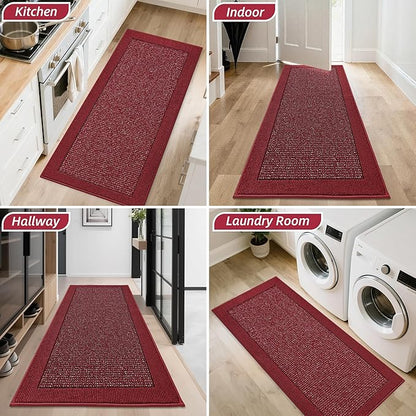 BEQHAUSE Indoor Door Mat 24" x 60", Dirt Trapper Door Mats Non-Slip Entryway Rugs Washable, Resist Dirt Absorbent Welcome Mat, Low Profile Floor Mats for Front Back Door and Entryway, Red
