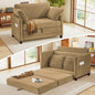 51" Loveseat Sleeper Sofa Bed, Corduroy Convertible Floor Sofa Bed for Small Spaces, Folding Couch Bed with Deep Seat, 2 Pillows & Solid Frame, Pull Out Floor Couch for Living Room, Brown