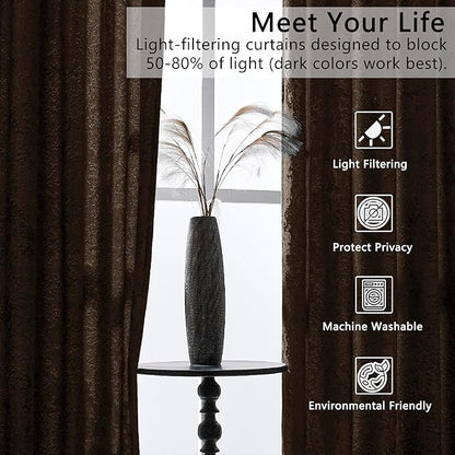 SMILETIME Chocolate Crushed Velvet Curtains 52x84inch Rod Pocket Luxurious Thermal Insulated Soundproof Drapes Soft and Durable Light-Filtering Window Treatments for Living Room Bedroom, 2 Panels