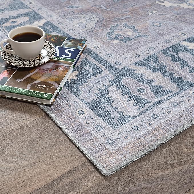 Fame Rugs Gray Modern Oushak Rug 6x9, Vintage Turkish Colorful Oriental Antique Inspired Washable Large Area Rugs, Luxury Living Room Bedroom (389GBB, 6' x 9')