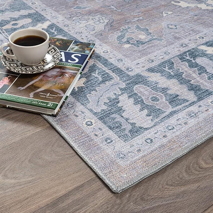 Fame Rugs Gray Modern Oushak Rug 9x12, Vintage Turkish Colorful Oriental Washable Antique Inspired Oversize Area Rugs, Luxury Living Room Bedroom (389GBB, 9' x 12)
