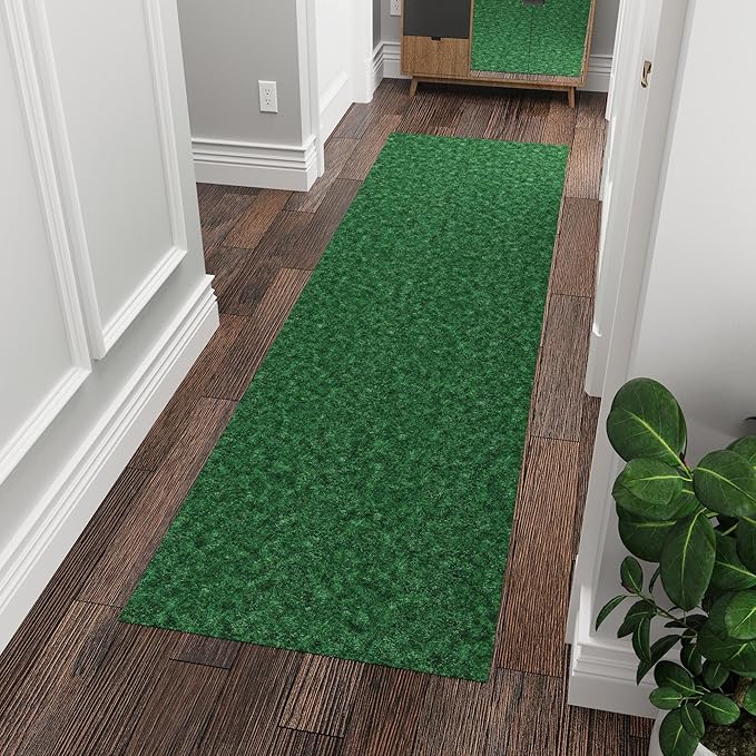 Ottomanson 2'7" x 8' Hallway Runner with Scraper Pile - Extra Durable Non-Slip Rug Mat for Indoor & Outdoor Use - Ideal for Kitchen, Entryway & Garage - High-Traffic Carpet, Green