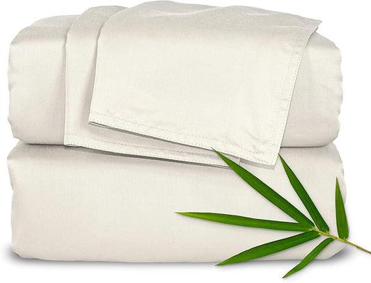Pure Bamboo Full Sheets, Genuine 100% Organic Viscose Derived from Bamboo Bed Sheet Set, Luxuriously Soft & Cooling, Double Stitching, 2 Year Quality Promise (Full, Ivory)