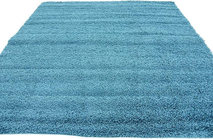 Unique Loom Solid Shag Collection Area Rug (8' Square, Deep Aqua Blue)