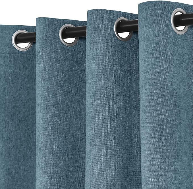 Macochico 100% Blackout Chenille Curtains 96 Inches Long for Hotel Nursery Noise Reducing Thermal Curtains for Bedroom Living Room Grommet Teal Blue Curtains with Tieback 52" Wx96 L Classic 1 Panel