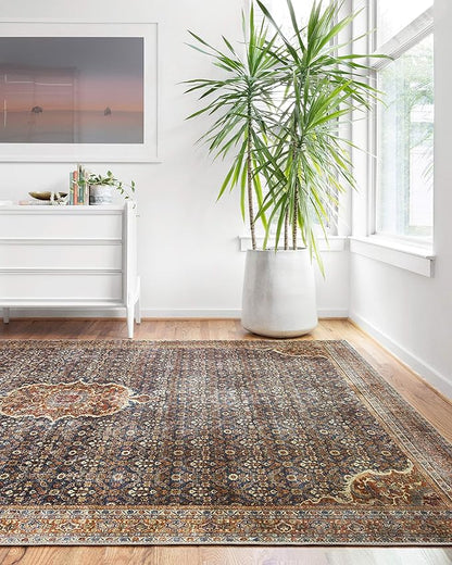 Loloi Layla Collection LAY-09 Cobalt Blue/Spice 2'-0" x 5'-0" .13" Thick Accent Rug, Soft, Durable, Vintage Inspired, Distressed, Low Pile, Non-Shedding, Easy Clean, Printed, Living Room Rug