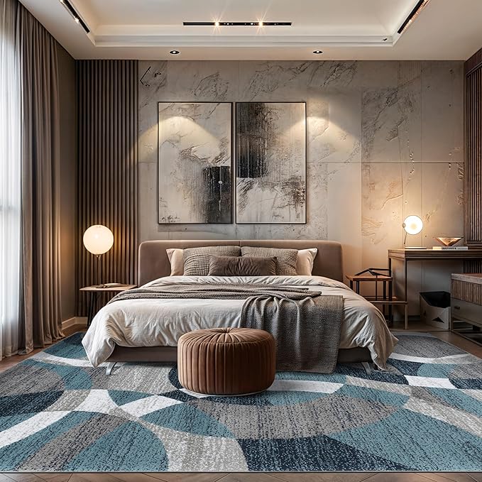 Rugshop Contemporary Abstract Circles Perfect for high Traffic Areas of Your Living Room,Bedroom,Home Office,Kitchen Area Rug 9' x 12' Blue