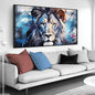 Lion Wall Art for Living Room, Animal Canvas Wall-Decor for Bedroom, Blue Picture Print, Large Size 59x29 Inches Framed