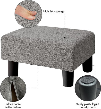 BRIAN & DANY Small Foot Stool Ottoman, Footstool with Legs, Teddy Velvet Foot Rest for Living Room, Bedroom and Office, Grey