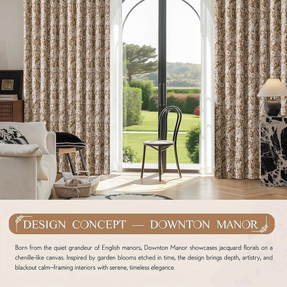 Beauoop Brown Floral Jacquard Blackout Curtains 96 Inches Long 2 Panels for Bedroom Living Room Chenille Flower Room Darkening Thermal Insulated Soundproof Grommet Window Treatments Drapes, 52x96