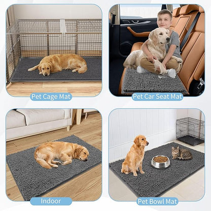 Amyracel Dirt Trapping Door Mat, 48" x 72" Large Absorbent Dog Door Mat for Muddy Paws, Quick Dry Non Slip Chenille Mud Mat for Dogs, Machine Washable Entry Indoor Entryway Rug for Inside Floor