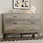 Dresser for Bedroom with 6-Drawer, 47.2" Modern Chest of Drawers with Metal Handles, X-Shape Base & Adjustable Center Leg, Anti-Tip Closet Organizers and Storage