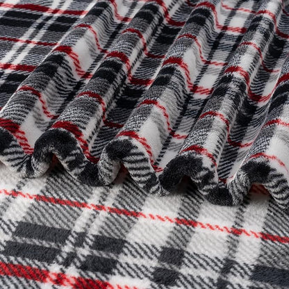 Berkshire Blanket-Classic Heavyweight Warm Soft Printed VelvetLoft® Plush Blanket, King Size Soft Fuzzy Blanket for Couch Sofa Bed, Plaid Black Red, 90in x 108in