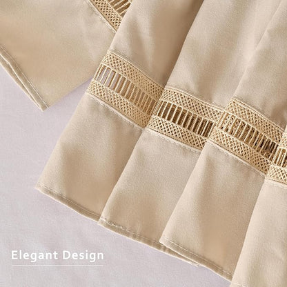 MIYE Wrap Around Ruffled Lace Bed Skirt, Elastic Dust Ruffle with Adjustable Belts, Easy to Put On, Bed Frame Cover, Machine Washable (Ruffled Lace/Beige, Full/Twin-12.5" Drop)