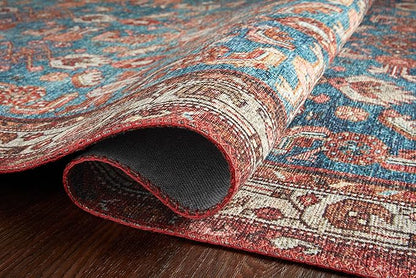 Loloi Layla Collection LAY-10 Marine/Clay 5'-0" x 7'-6" .13" Thick Area Rug, Soft, Durable, Vintage Inspired, Distressed, Low Pile, Non-Shedding, Easy Clean, Printed, Living Room Rug