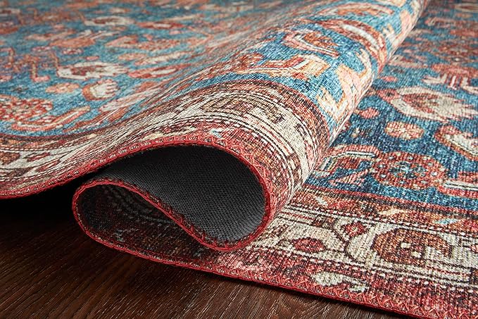 Loloi Layla Collection LAY-10 Marine/Clay 2'-0" x 5'-0" .13" Thick Accent Rug, Soft, Durable, Vintage Inspired, Distressed, Low Pile, Non-Shedding, Easy Clean, Printed, Living Room Rug