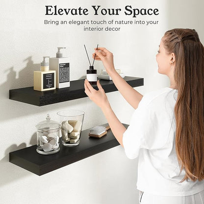 Floating Shelves for Wall, 9.3" Deep Wall Mounted Wood Shelves for Bathroom, Bedroom, Living Room, Kitchen, Hanging Shelf for Books/Storage/Room Decor (Black, 40")
