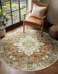 Area Rugs 4ft Washable Non-Slip, Floral Vintage Distress Print Pattern Medallion Carpet for Living Room Bedroom Dining Room, Brick Red Rust Neutral Brown Burnt Orange