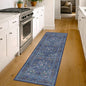 Non Slip 2x7 Dark Blue Kithen Runner Washable - Long Runner Rugs for Hallway, Bathroom, Bedroom Bedside - Dusky Navy Vintage Floral Décor