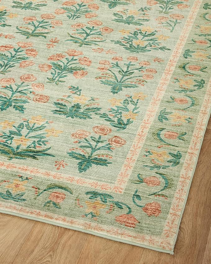 Loloi Rifle Paper Co. Eden Collection EDE-01 Mughal Rose Moss 2'-6" x 9'-6" Runner Rug feat. CloudPile™