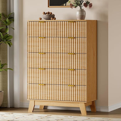 46" Tall Dresser for Bedroom, 6-Drawer Fluted Chest of Drawers, Modern Wood Highboy with Deep Storage, Metal Slides and Handles, Anti-Tip Kit, Vertical Clothes Organizer for Apartment, Nursery