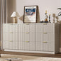 Beige 9 Drawer Dresser for Bedroom, 63" Wide Modern Fluted Dresser with Gold Metal Handles, Chest of Drawers for Bedroom, Living Room, Entryway, Hallway