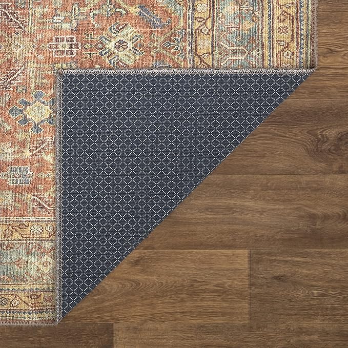 Bloom Rugs Washable Non-Slip 12 ft Runner - Terracotta/Mustard Traditional Runner for Entryway, Hallway, Bathroom, and Kitchen - Exact Size: 2.5' x 12'