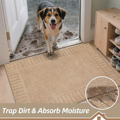 BEQHAUSE Door-Mat Non-Slip Front Doormat Low-Profile Entrance Mats for Front Door Entry Resist Dirt Washable Doormat Absorbent Entryway Door Mat,Taupe,36"x60"