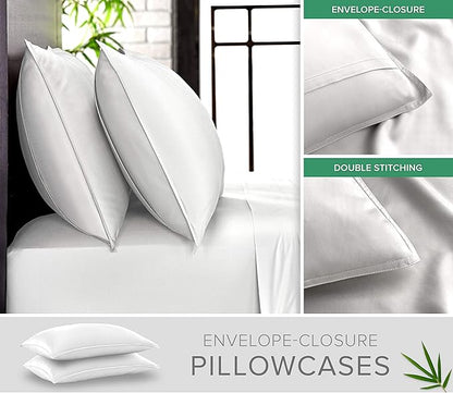 Pure Bamboo Short Queen Sheets for RV Camper (60"x75") - Genuine 100% Organic Viscose Derived from Bamboo Bed Sheet Set, Soft & Cooling, 2 Year Quality Promise (Short Queen, White)