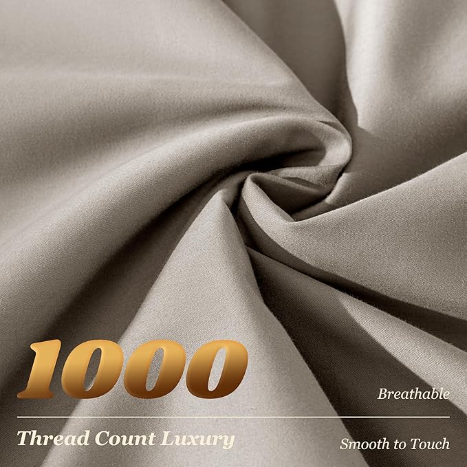 LBRO2M 1000 Thread Count 100% Egyptian Cotton Sheets Set California King Size, 4 Piece Sets Bed Sheet Deep Pocket Sheet Set 16" Soft Comfortable All Season (California King, Taupe)