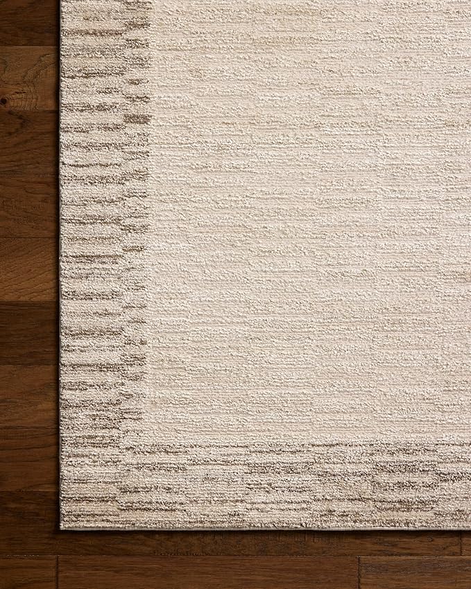 Loloi Chris Loves Julia Calvin Collection CLV-04 Ivory/Pebble 5'-3" x 5'-3" Round Area Rug Checkered Neutral Soft Living Room Bedroom Carpet