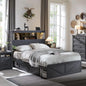 ACCOHOHO Farmhouse Full Size Bed Frame with 52" Tall Storage Headboard and LED Light,Wood Platform Bed Frame with 4 Drawers and Charging Station,Solid Wood Slats Support,No Box Spring Needed,Black