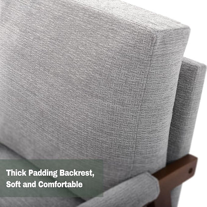 Grey Accent Chair for Bedroom & Living Room, Mid Century Modern Accent Arm Chair, Upholstered Anthropologie Accent Chair with Solid Wood Frame, Fabric