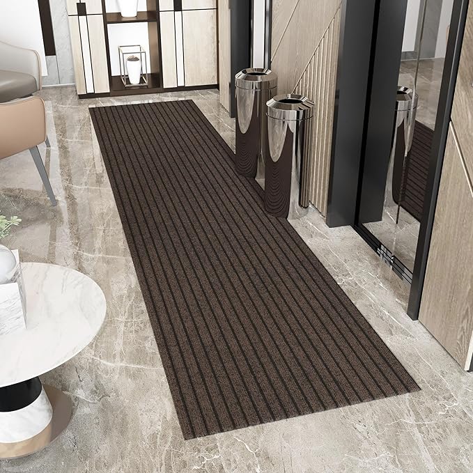 Ottomanson 2'7" x 44' Hallway Runner with Scraper Pile - Extra Durable Non-Slip Rug Mat for Indoor & Outdoor Use - Ideal for Kitchen, Entryway & Garage - High-Traffic Carpet, Brown