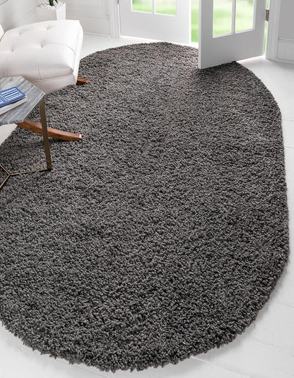 Unique Loom Solid Shag Collection Area Rug (3' 3" x 5' 3" Oval, Graphite Gray)