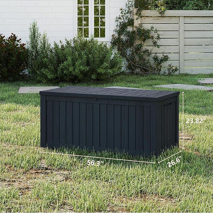 150 Gallon Resin Deck Box, Waterproof Outdoor Storage Box, Lockable for Patio Furniture, Garden Tools, Pool Accessories, UV-Resistant for All Weather Use, Black