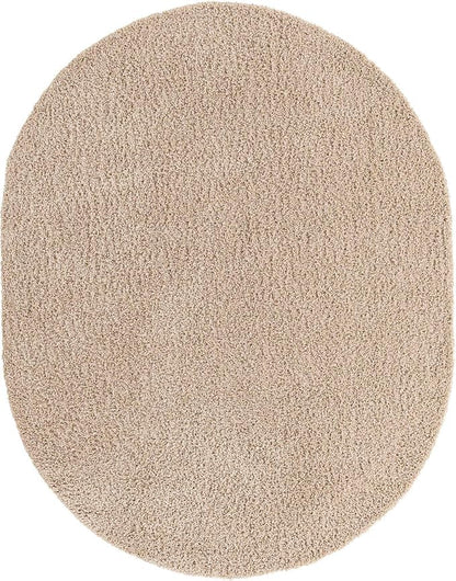 Unique Loom Solid Shag Collection Area Rug (8' x 10' Oval, Taupe)