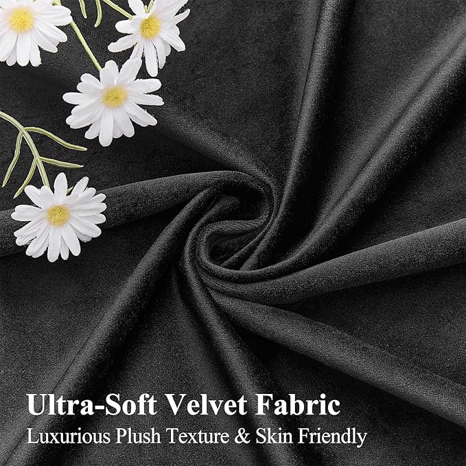 Black Velvet Blackout Curtains Extra Long Room Darkening Drapes Super Soft Elegant Thermal Insulated Soundproof Window Curtains for Bedroom Living Room, Back Tab Rod Pocket, W52 x L108, 2 Panels