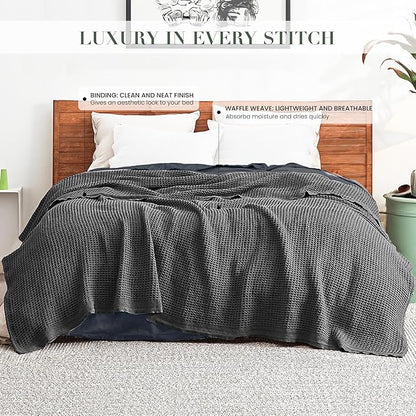 Salt Earth Organic Cotton Throw Blanket, Queen, 90"X92" Waffle Throws for Home, Bedrooms, Outdoor & Office Couch, Modern Room Decor Blankets, Lightweight, All Season Western Blanket (Charcoal Grey)
