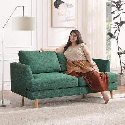 Loveseat Sofa 56", Small Couches for Small Spaces Love Seat with 2-Seat Upholstered Cushion, Mid Century Modern Sofa Couches for Living Room, Deep Couch for Bedroom, Apartment, Green