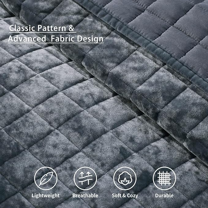 LEAONME Velvet Quilt King Size-98''x106'', Lightweight Navy Blue Velvet Comforter Set with 2 Pillow Shams, Soft Bedspread Coverlet Quilted Bedding Set for All Season