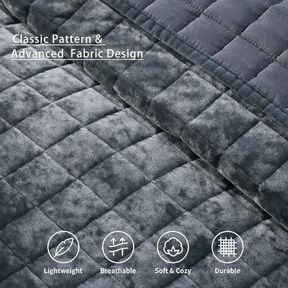 LEAONME Velvet Quilt King Size-98''x106'', Lightweight Navy Blue Velvet Comforter Set with 2 Pillow Shams, Soft Bedspread Coverlet Quilted Bedding Set for All Season