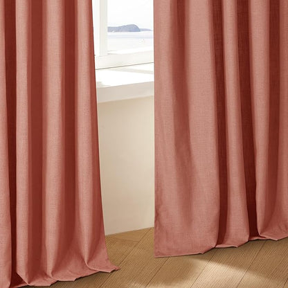 Red Clay Linen Pinch Pleated Curtains 108 Inches Long 2 Panels for Living Room Bedroom Light Filtering Drapes 108 Inch Length Terracotta Autumn Fall Semi Sheer Memory Trained Ceiling Floor Curtain