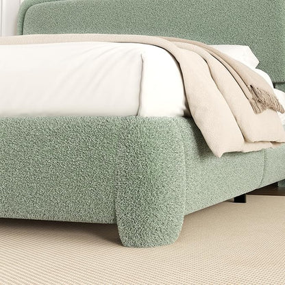 King Size Platform Bed Frame with Headboard, Boucle Upholstered Desige, Anti-Collision Corners, Soft Rounded Corners, No Box Spring Required, Easy Assembly, Noise Free