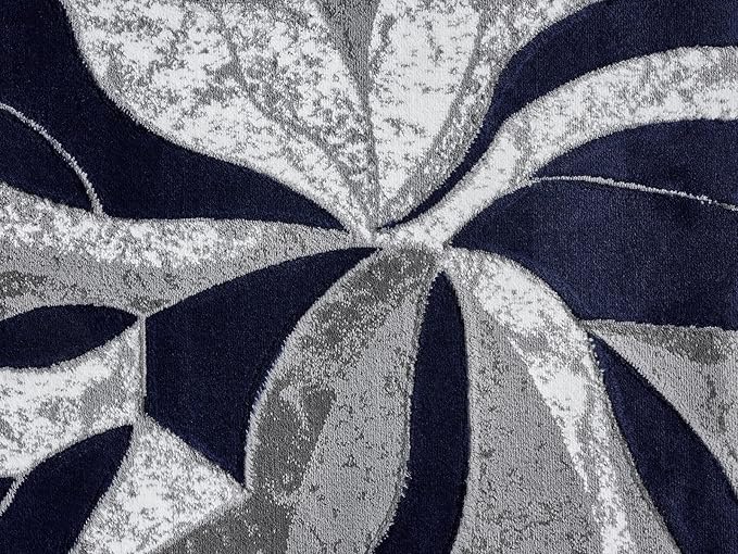 Modern Abstract Area Rug Hand Carved Contemporary Geometric Swirls Vibrant Colors Carpet for Living Room Bedroom Design PR1002 (Navy, 5' x 7')