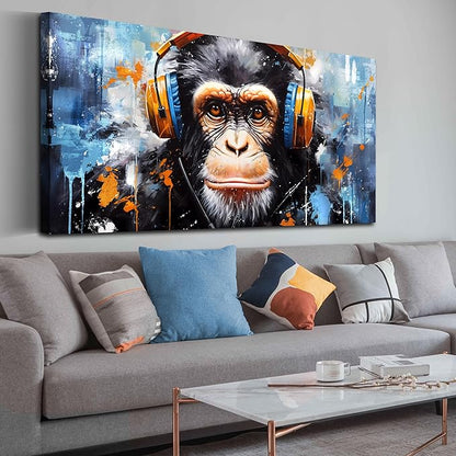 ENTANUB Monkey Wall Art for Living Room, Animal Canvas Print Painting for Bedroom, Blue Picture Decor, Size 59 x 29 Inches