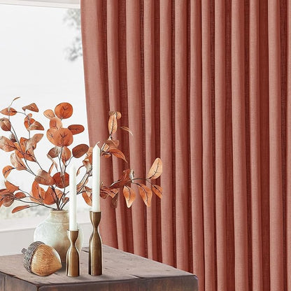Terracotta Pinch Pleated Linen Curtains 45 Inch Length 2 Panels Set for Bedroom Dining Room Kitchen Semi Sheer Linen Boho Farmhouse Small Window Curtains 45 Inches Long Burnt Orange Autumn Fall Decor