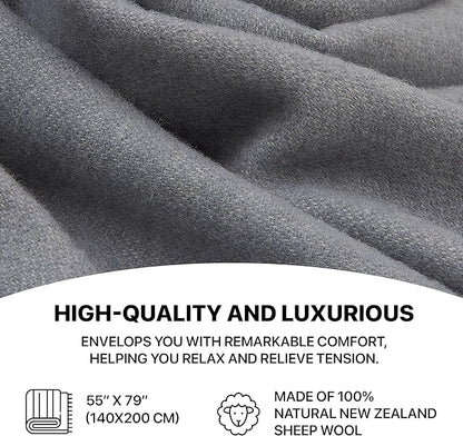 | Wool Blanket/Throw | 100% New Zealand Wool | Perfect for Home and Outdoors | Virgin Wool Throw with Fringes 55"x79"(140 x 200 cm)